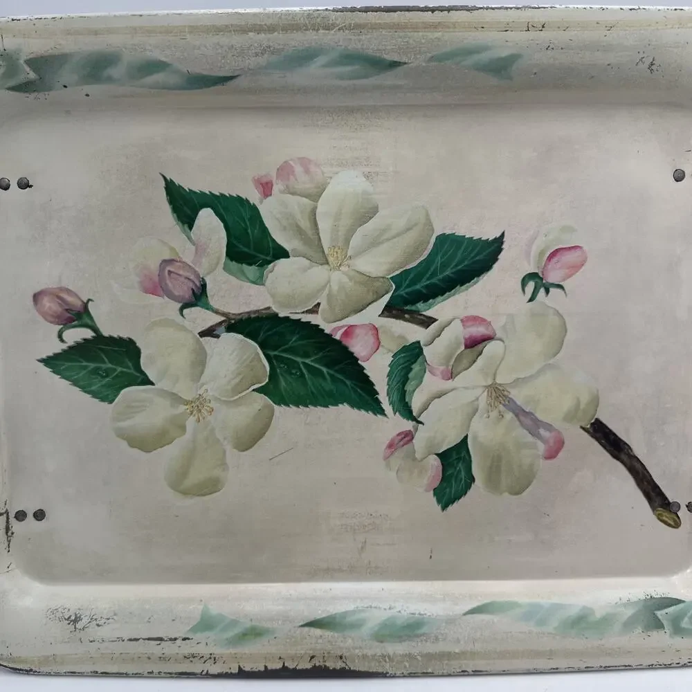 Vintage Metal TV Lap Tray Folding Legs Floral Pattern Mid Century Retro